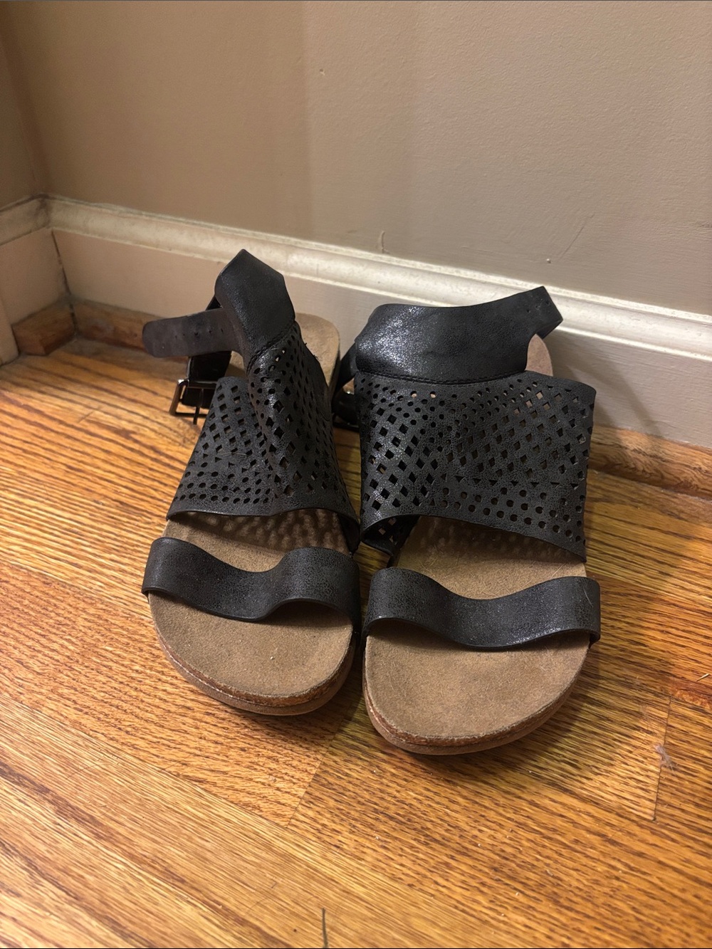 Pierre Dumas Black Perforated Strappy Sandals